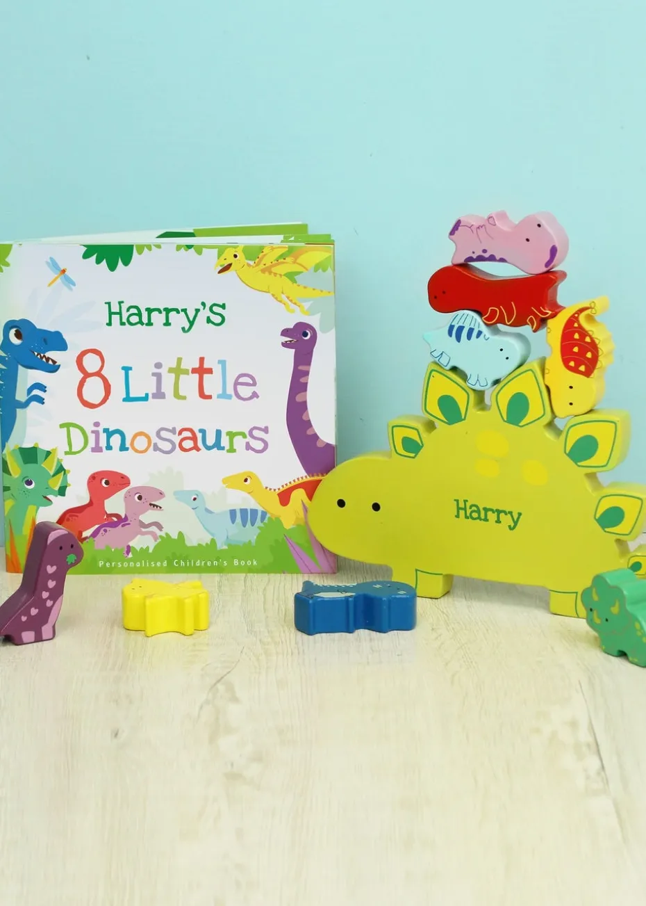 Personalised Memento Company Green Dinosaur Book & Stacking Toy