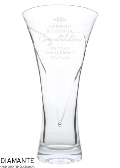 Personalised Memento Company Clear Free Text Botanical Hand Cut Diamante Heart Vase