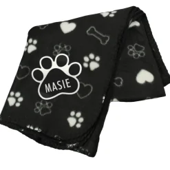 Personalised Memento Company Black Dog Paw Print Fleece Blanket