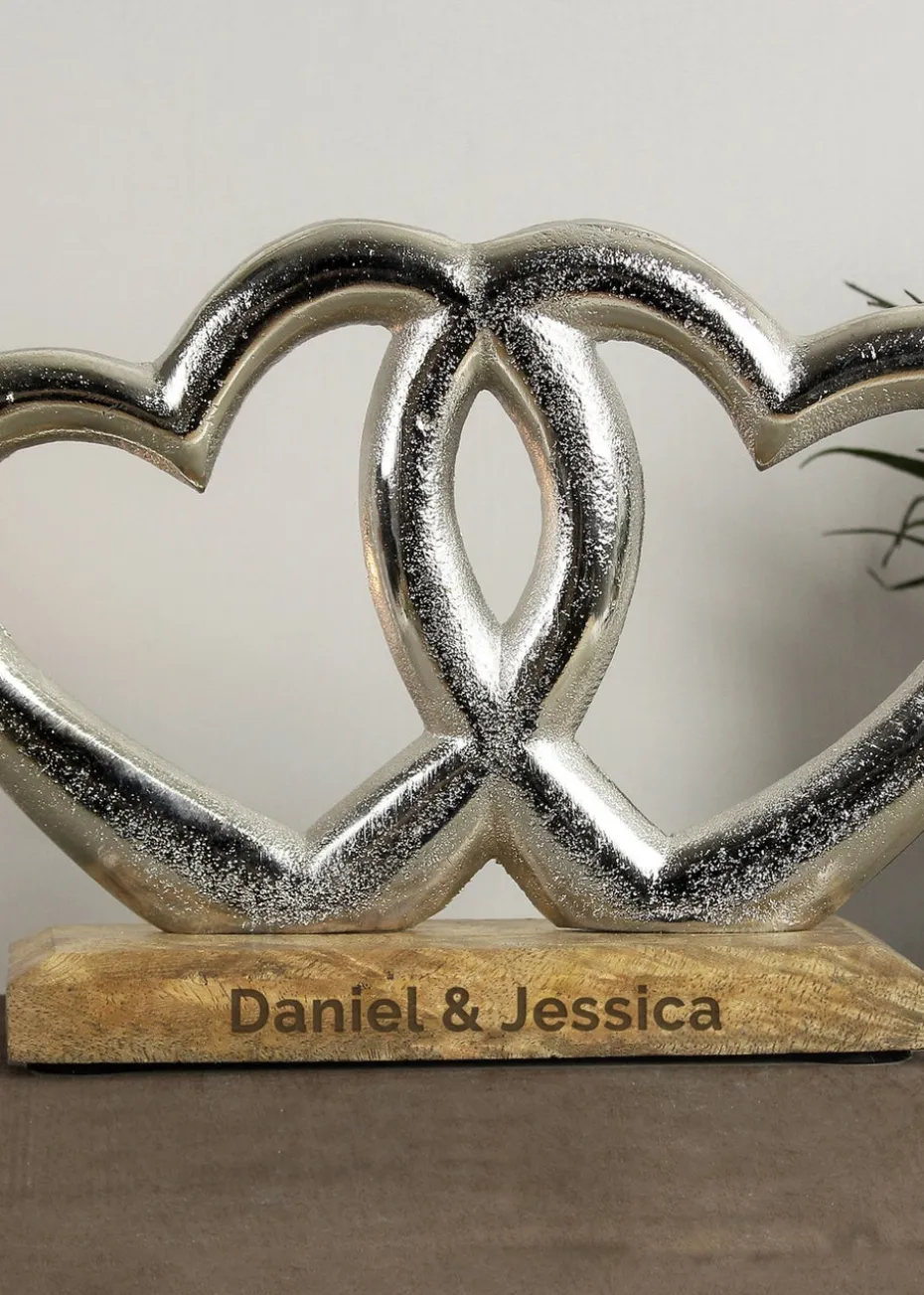 Personalised Memento Company Wood Double Heart Ornament