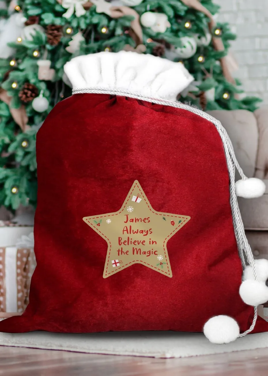 Personalised Memento Company Red Free Text Star Luxury Pom Pom Sack