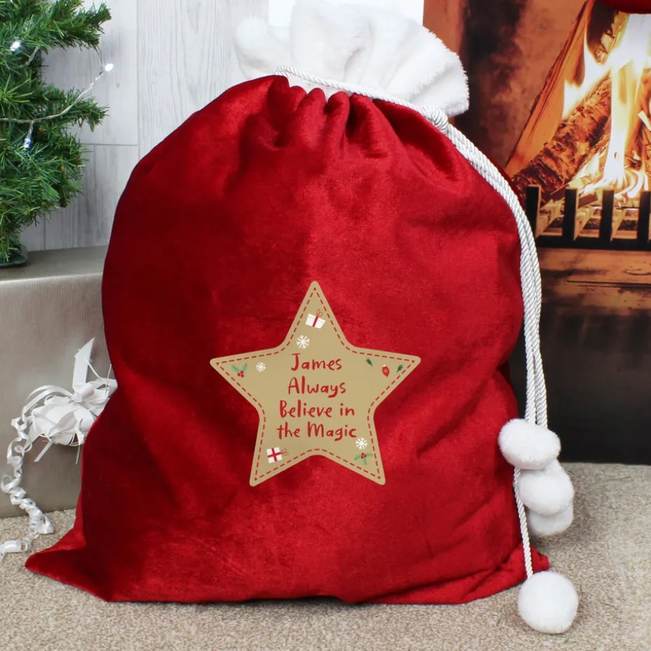 Personalised Memento Company Red Free Text Star Luxury Pom Pom Sack