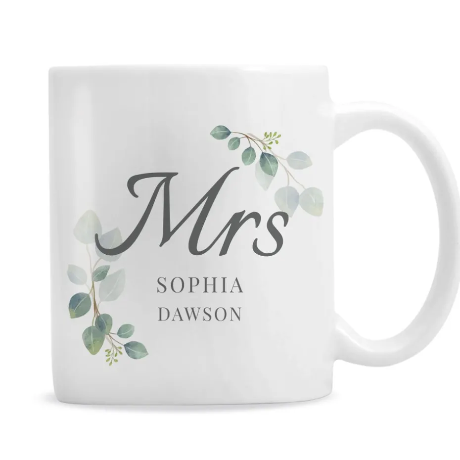 Personalised Memento Company White Botanical Mrs Mug