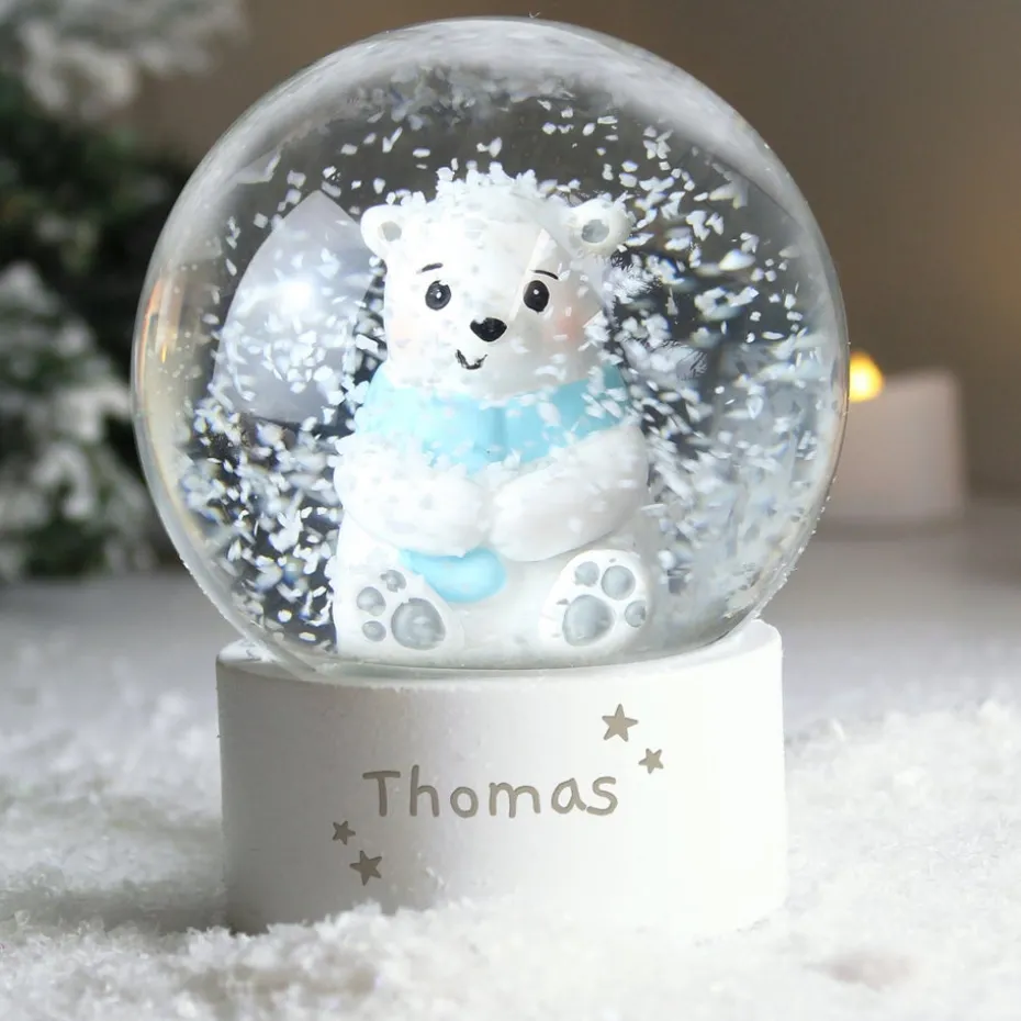 Personalised Memento Company White Polar Bear Any Name Snow Globe