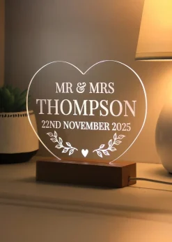 Personalised Memento Company Brown Light Up LED Heart with Wooden Base