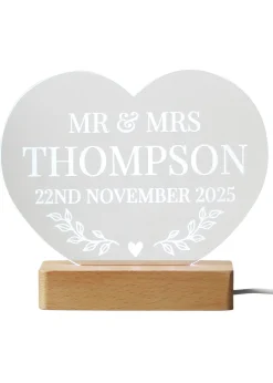 Personalised Memento Company Brown Light Up LED Heart with Wooden Base