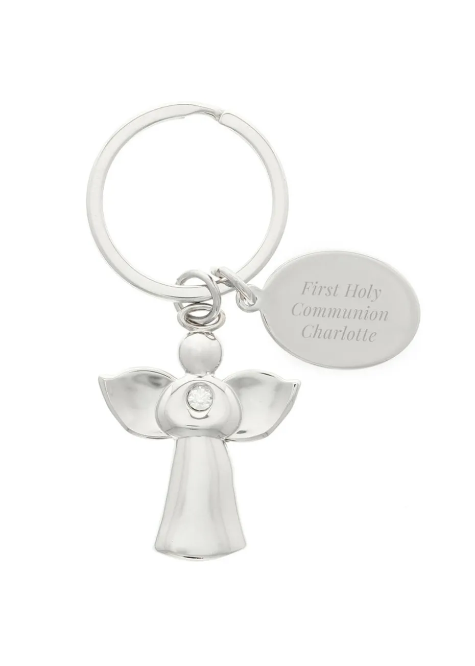 Personalised Memento Company Silver Plated Angel Keyring