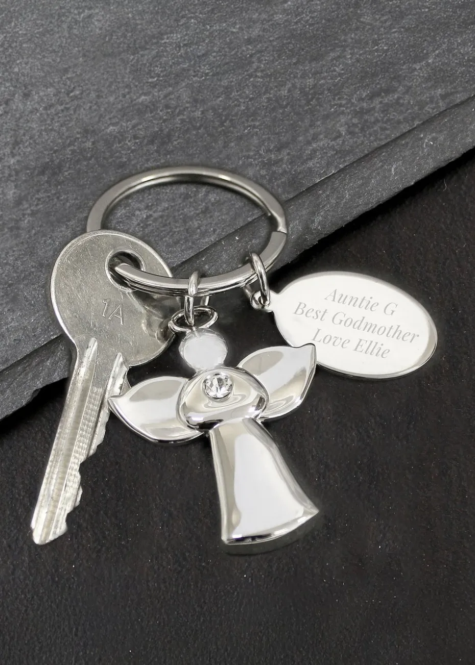 Personalised Memento Company Silver Plated Angel Keyring