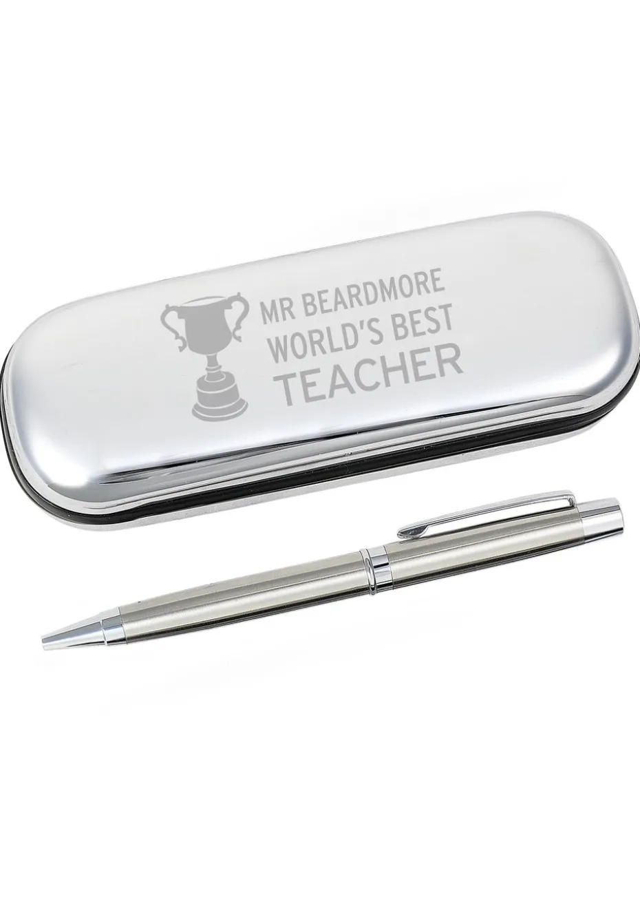 Personalised Memento Company Silver Teacher Trophy Pen and Box Set