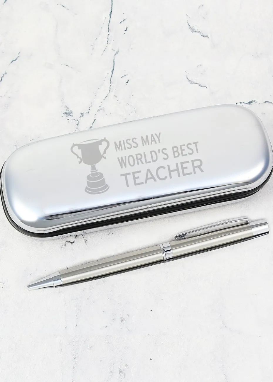 Personalised Memento Company Silver Teacher Trophy Pen and Box Set