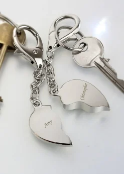 Personalised Memento Company  Silver Two Hearts Keyring