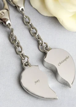 Personalised Memento Company  Silver Two Hearts Keyring