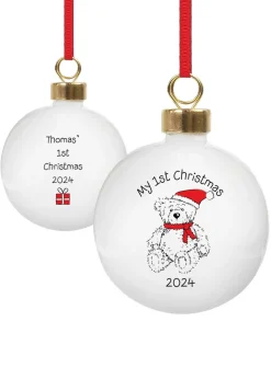 Personalised Memento Company White My 1st Xmas Teddy Bear Bauble