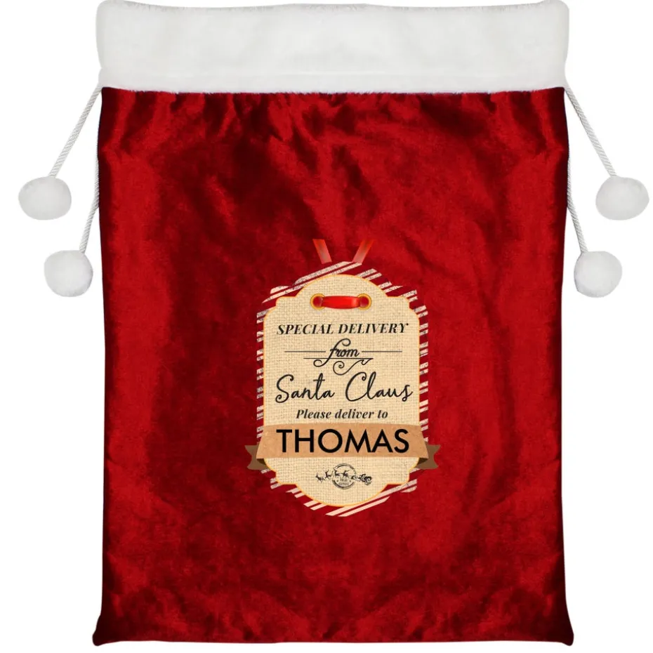 Personalised Memento Company Red Special Delivery Luxury Pom Pom Sack