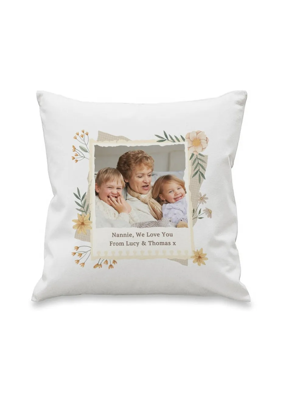 Personalised Memento Company Photo Upload Floral White Cushion & Insert