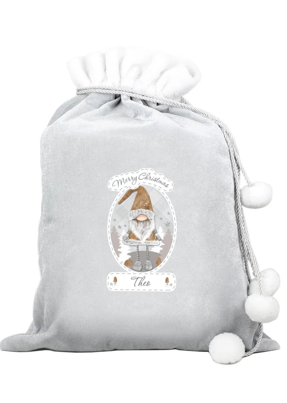 Personalised Memento Company Grey Christmas Gonk Luxury Pom Pom Sack