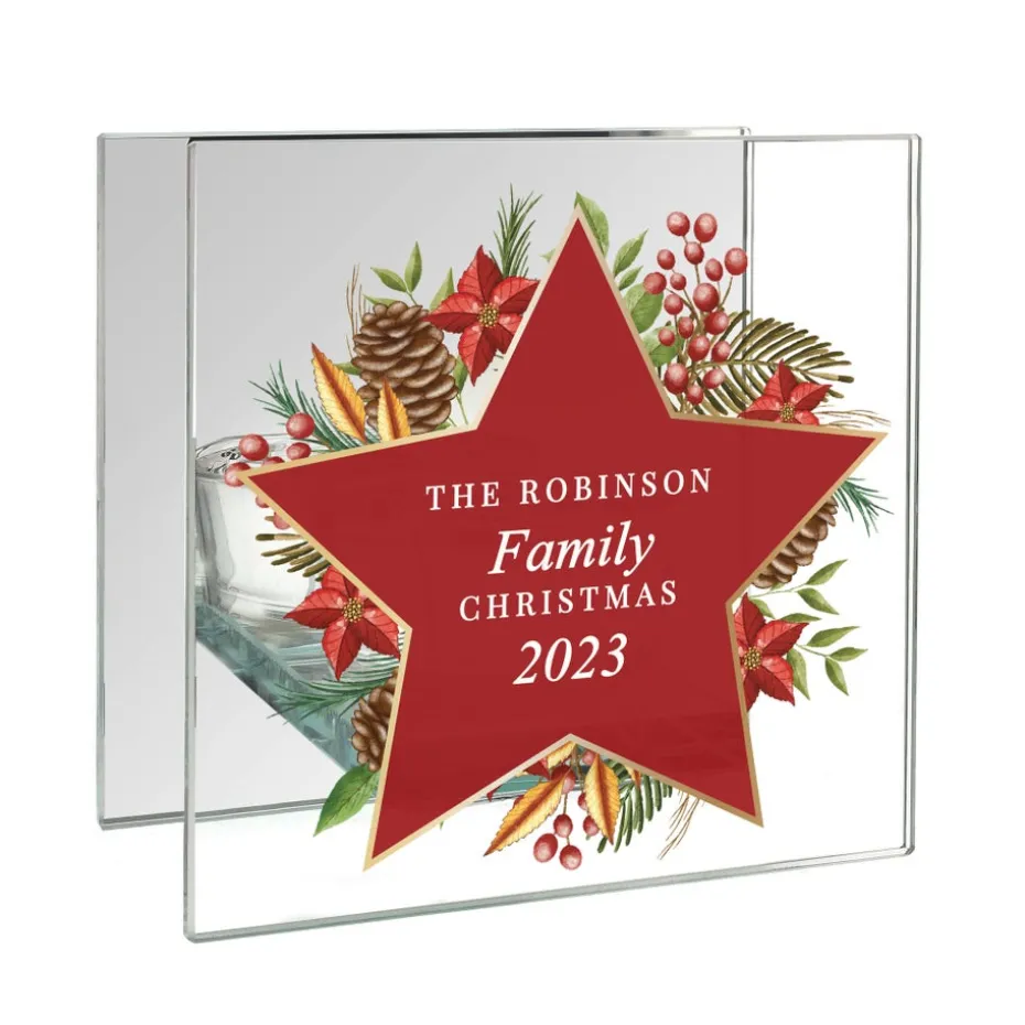 Personalised Memento Company Clear Christmas Glass Tea Light Candle Holder