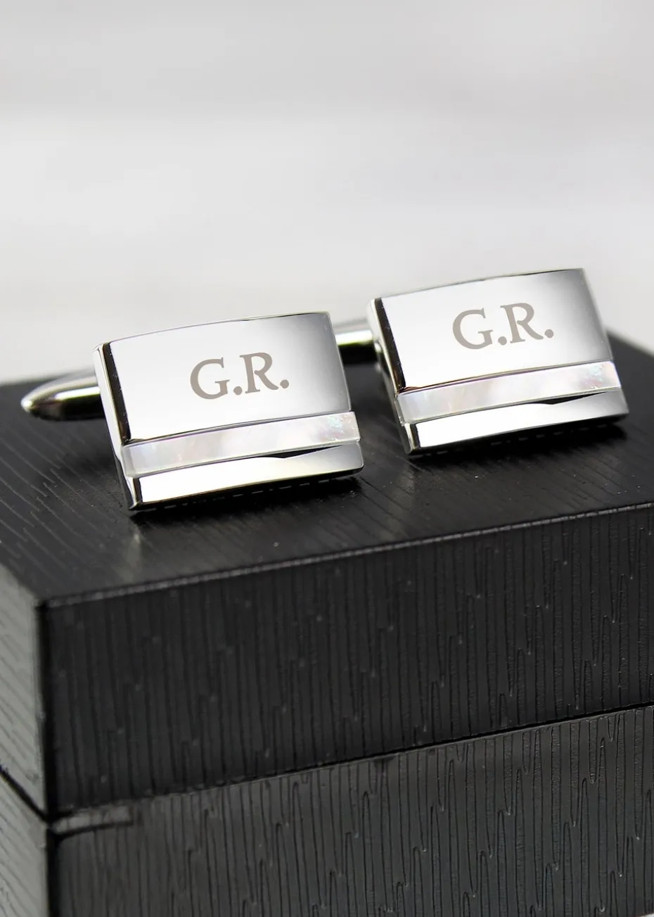 Personalised Memento Company Mother of Pearl Silver Cufflinks