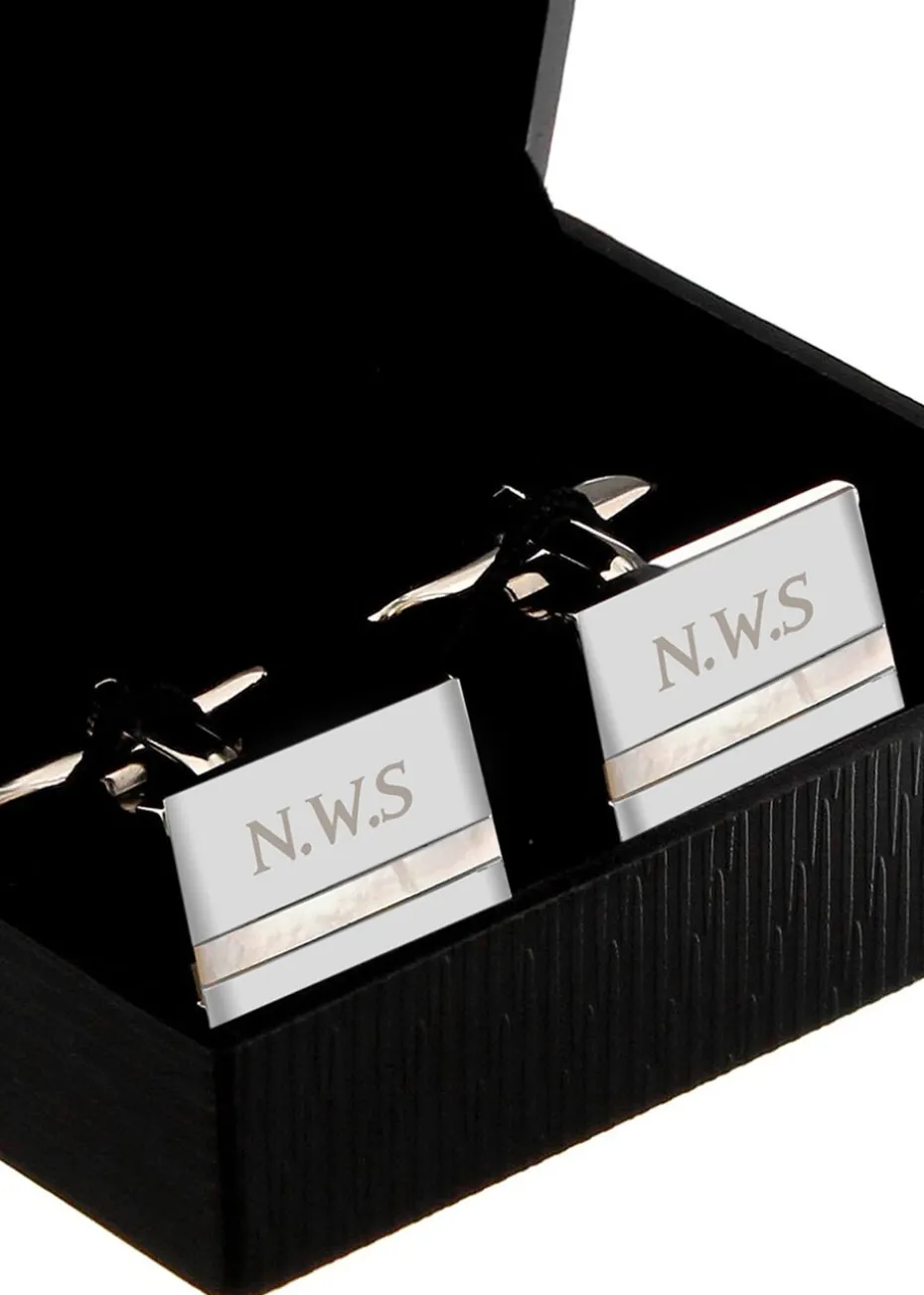 Personalised Memento Company Mother of Pearl Silver Cufflinks