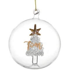 Personalised Memento Company Clear Gold Glitter Name Only Tree Glass Bauble