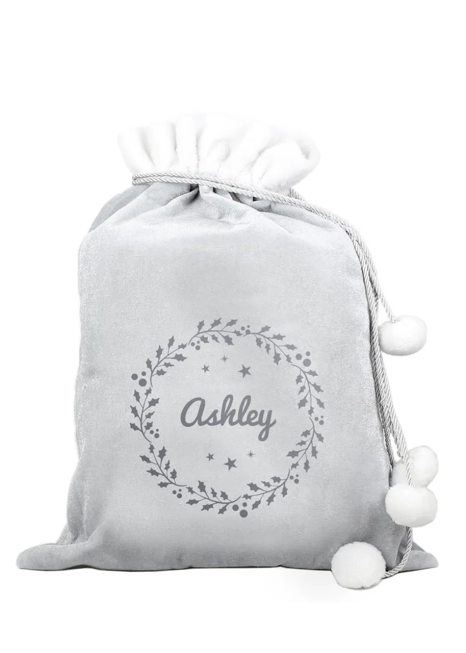 Personalised Memento Company Grey Holly Christmas Sack
