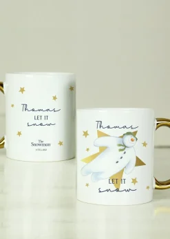 Personalised Memento Company White The Snowman Let it Snow Gold Handed Mug