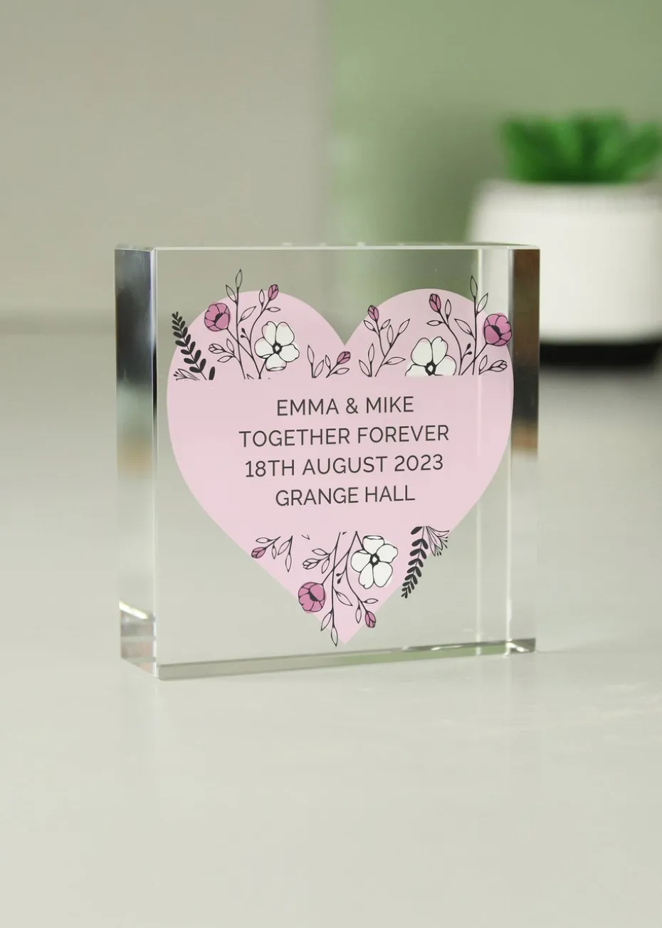 Personalised Memento Company Pink Floral Clear Glass Ornament