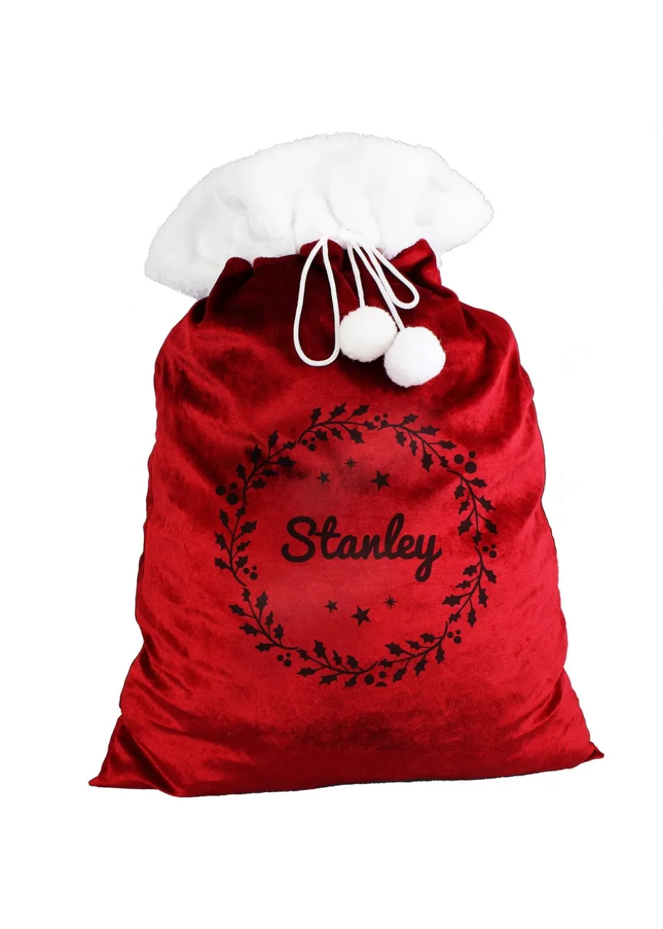 Personalised Memento Company Red Holly Christmas Sack