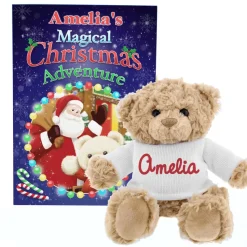 Personalised Memento Company Blue Magical Christmas Adventure Story Book and Teddy Bear