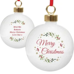 Personalised Memento Company White Merry Christmas Bauble