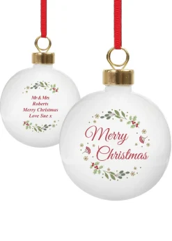 Personalised Memento Company White Merry Christmas Bauble