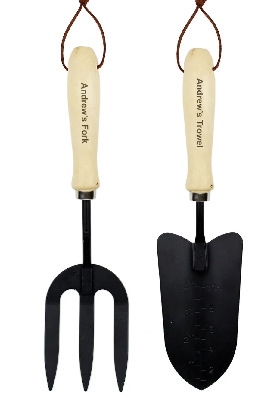 Personalised Memento Company Wood Fork & Trowel Set