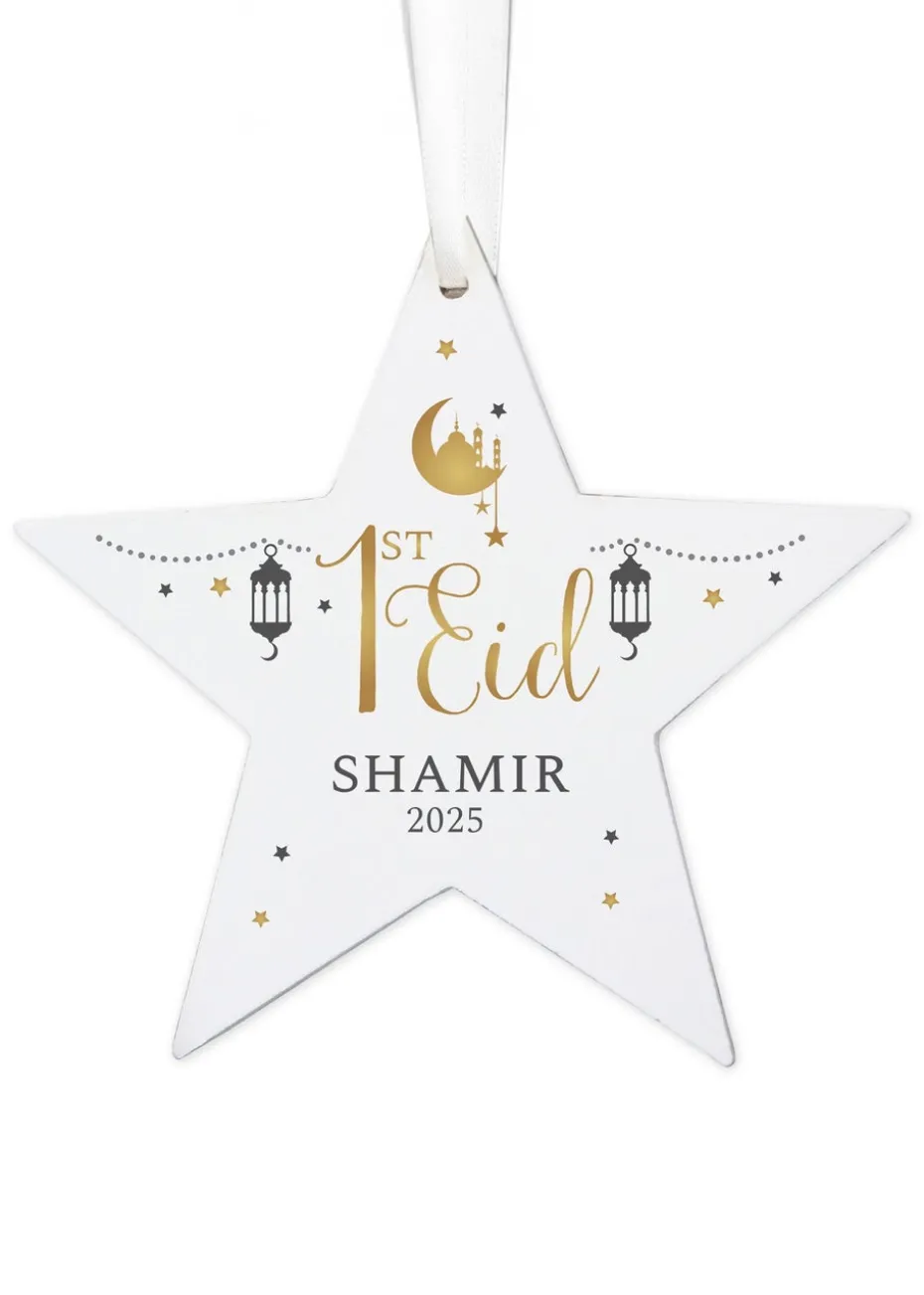 Personalised Memento Company White 1st Eid Wooden Star Decoration