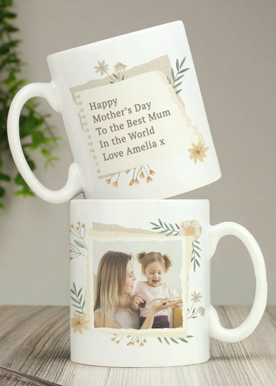 Personalised Memento Company Floral Photo Upload White Mug