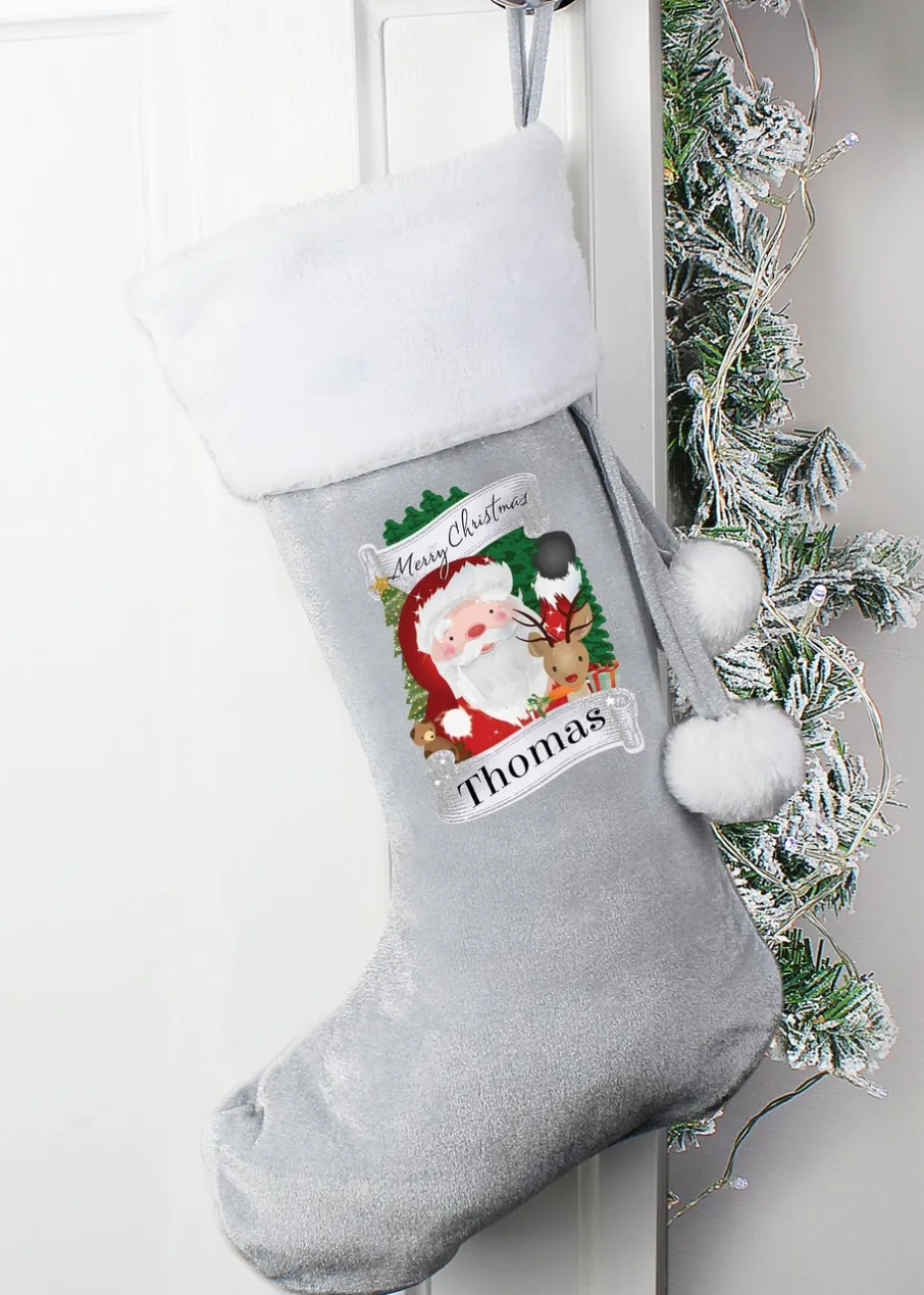 Personalised Memento Company Grey Christmas Santa Stocking