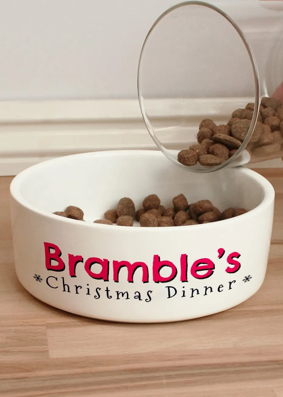 Personalised Memento Company White Christmas Dinner 14cm Medium Pet Bowl