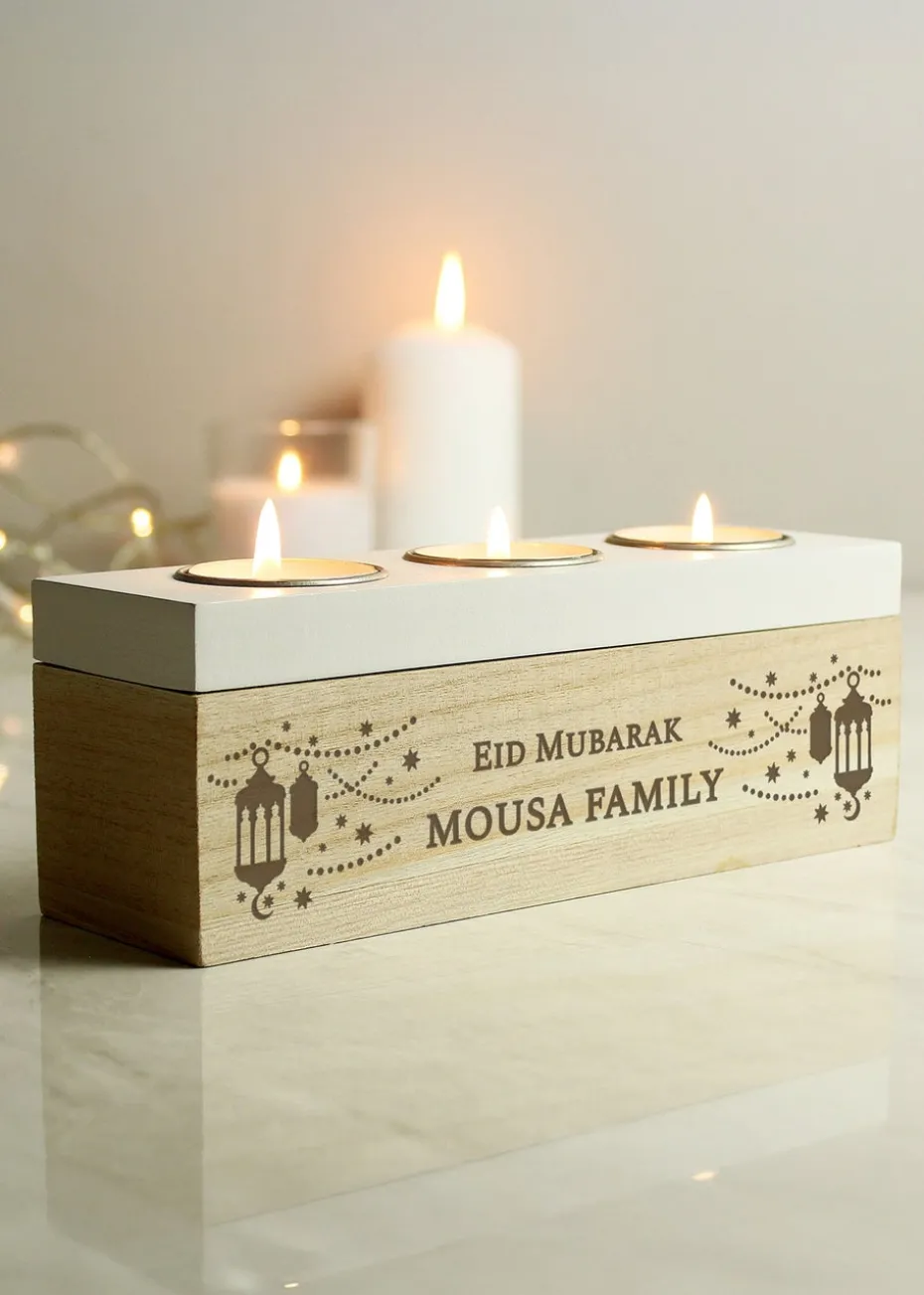 Personalised Memento Company Brown Eid & Ramadan Triple Tea Light Box