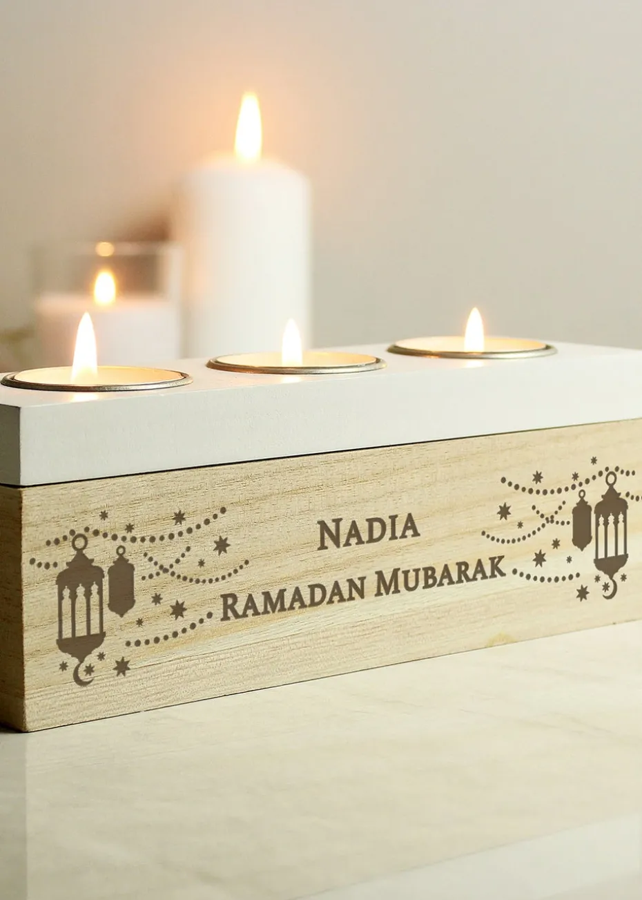 Personalised Memento Company Brown Eid & Ramadan Triple Tea Light Box
