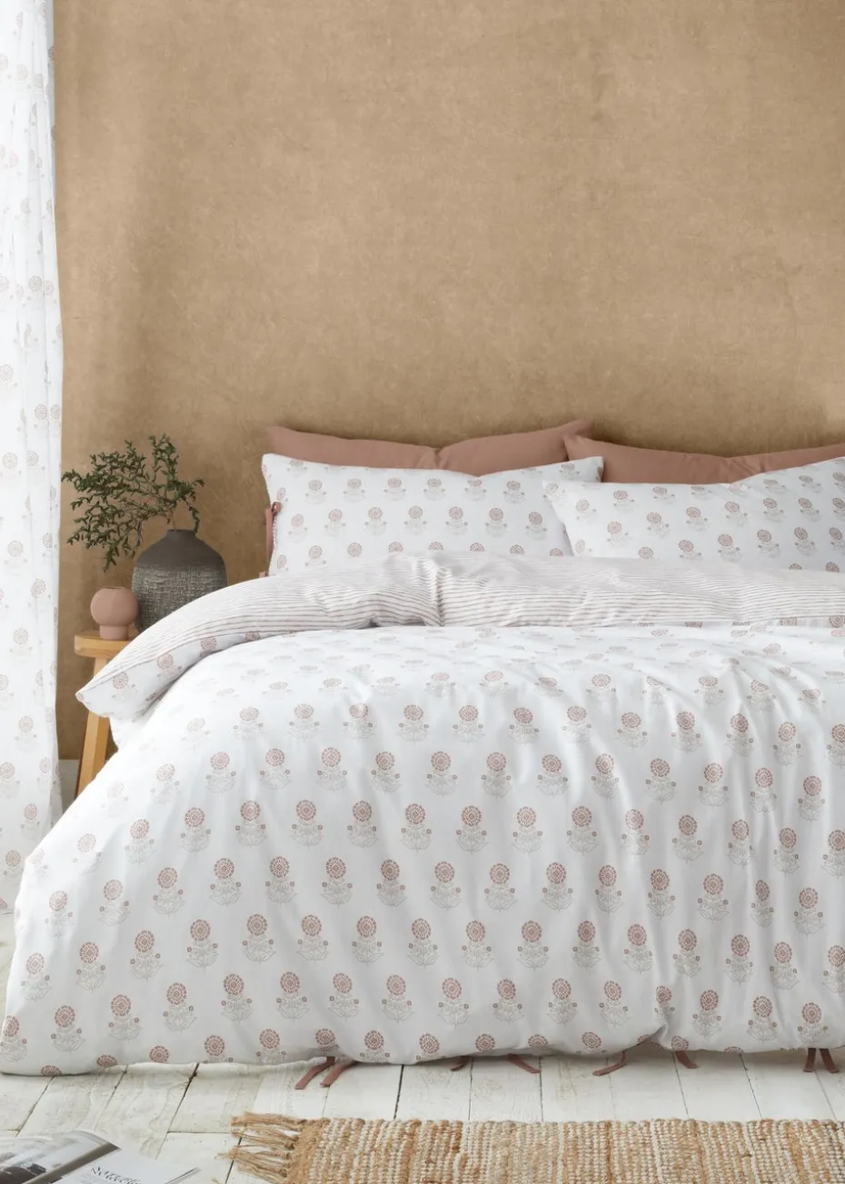 Pineapple Elephant Woodblock Floral So Soft Terracotta Clay Duvet Cover Set