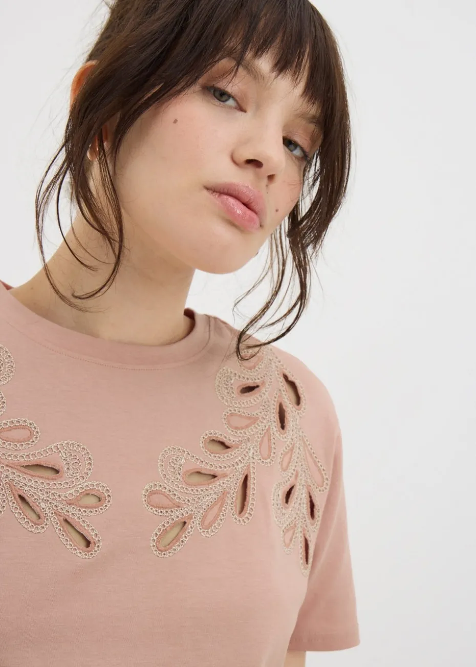 Pink Floral Cut-Out Design T-Shirt