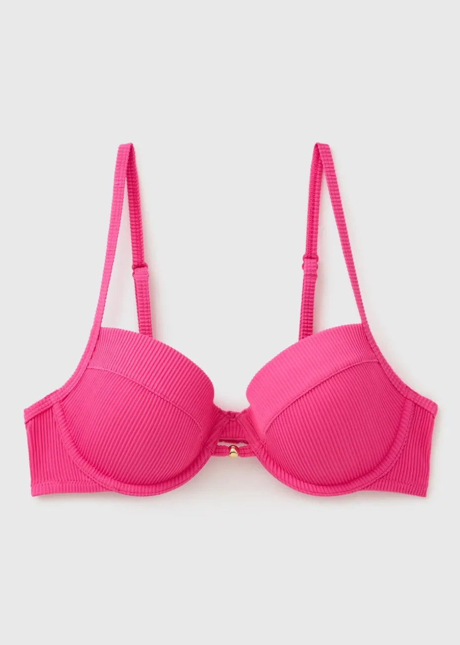 Pink Ribbed Cupped Bikini Top