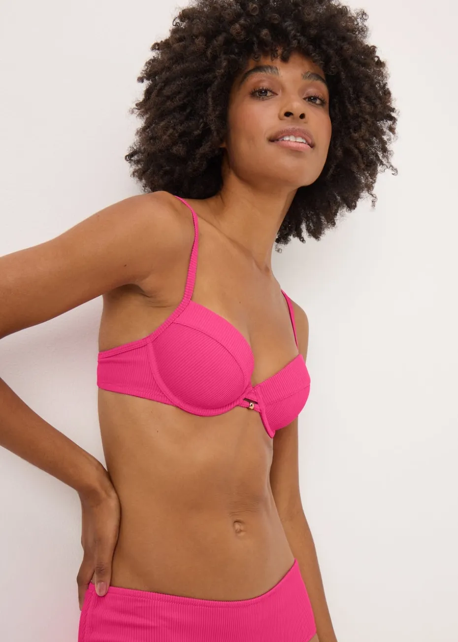 Pink Ribbed Cupped Bikini Top