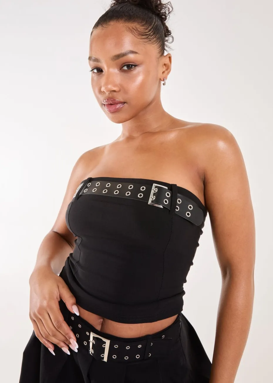 Pink Vanilla Black Belted Bandeau Top
