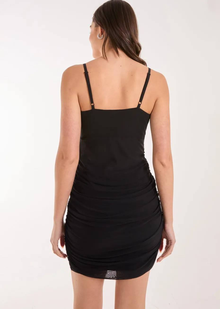 Pink Vanilla Black Bengaline Mesh Mini Dress