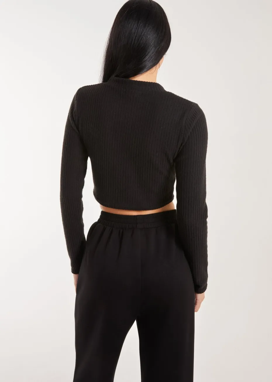 Pink Vanilla Black Brushed Long Sleeve Cardigan