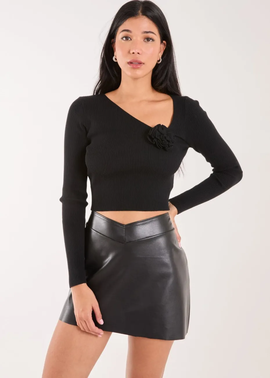 Pink Vanilla Black Corsage Knit Long Sleeve Top