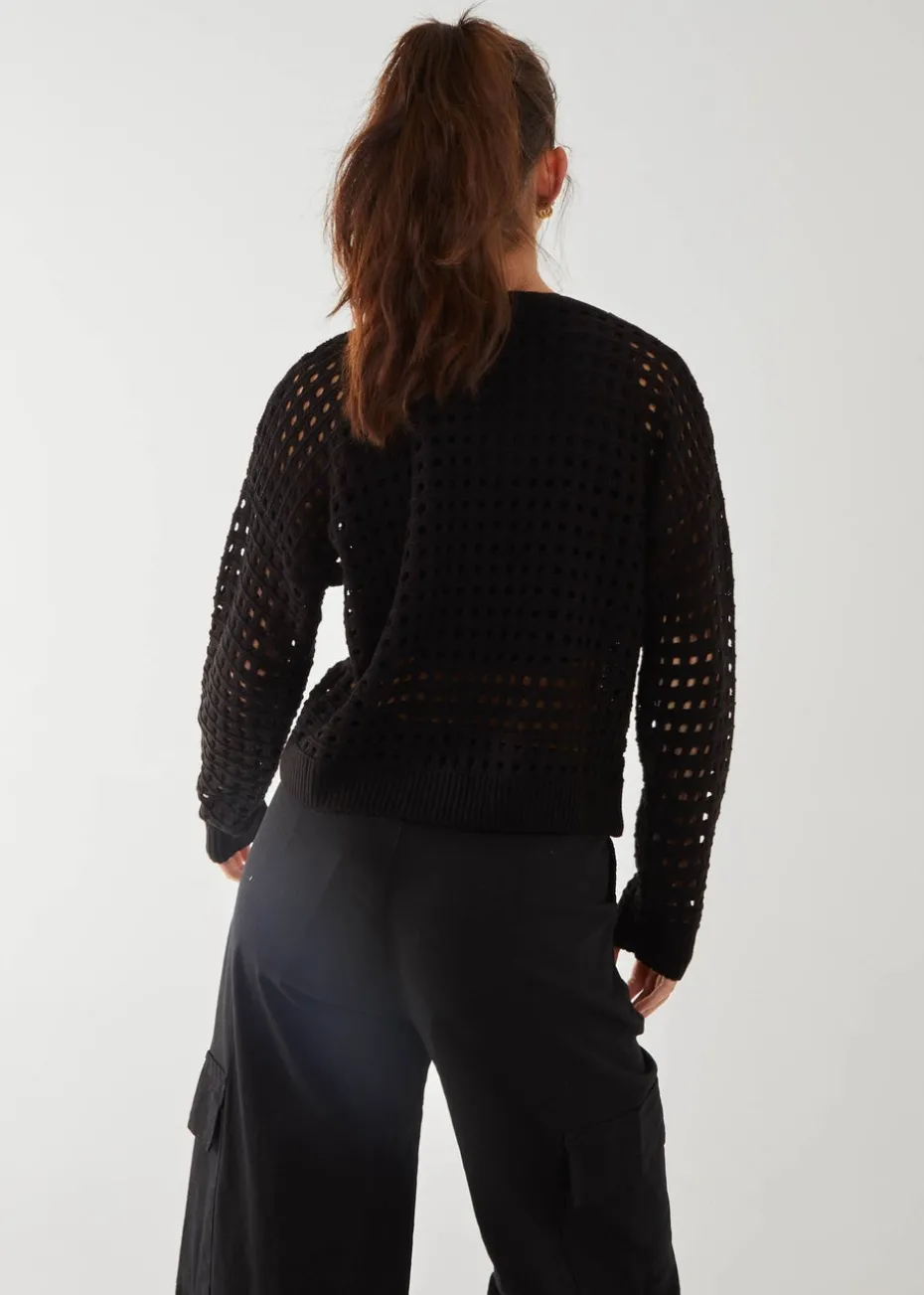 Pink Vanilla Black Crochet Knitted Sweater