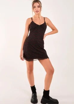 Pink Vanilla Black Ditsy Print Mesh Cami Dress