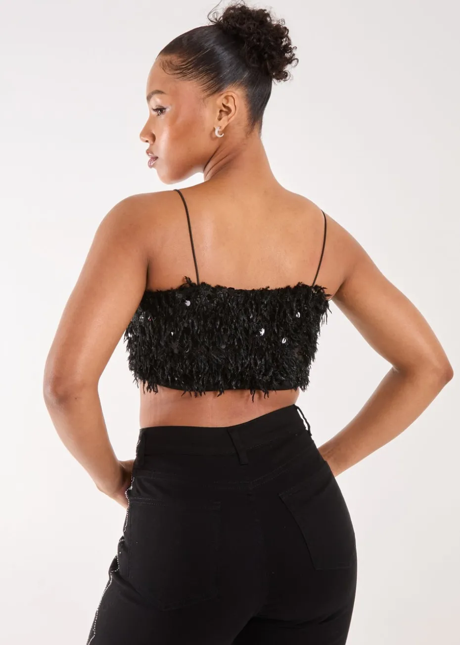 Pink Vanilla Black Feather Sequin Cami Top