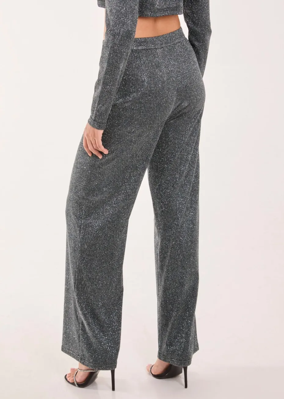 Pink Vanilla Black Glitter High Waisted Trousers